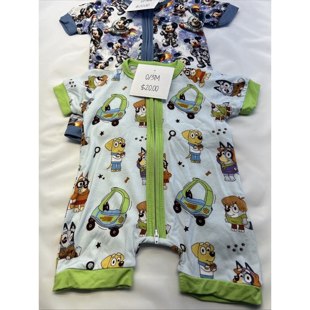 Southern Ivy Baby Scoby/Mickey Romper 1 Piece Zip Front Lot of 2 SZ 0-3 Mo New - Picture 3 of 8